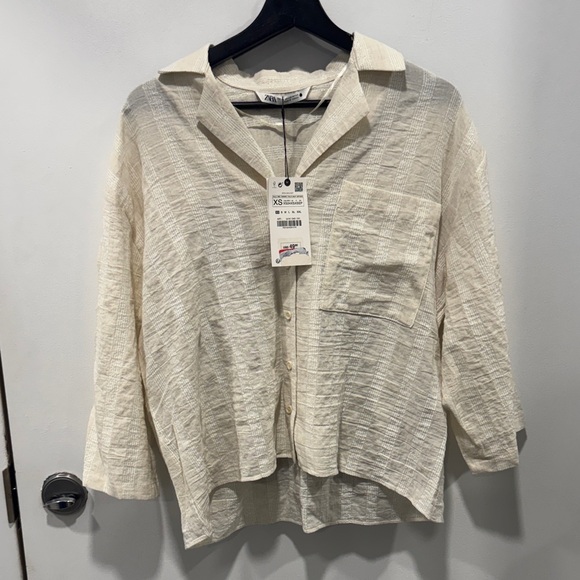 Zara TEXTURED PYJAMA-STYLE BLOUSE - Picture 2 of 8